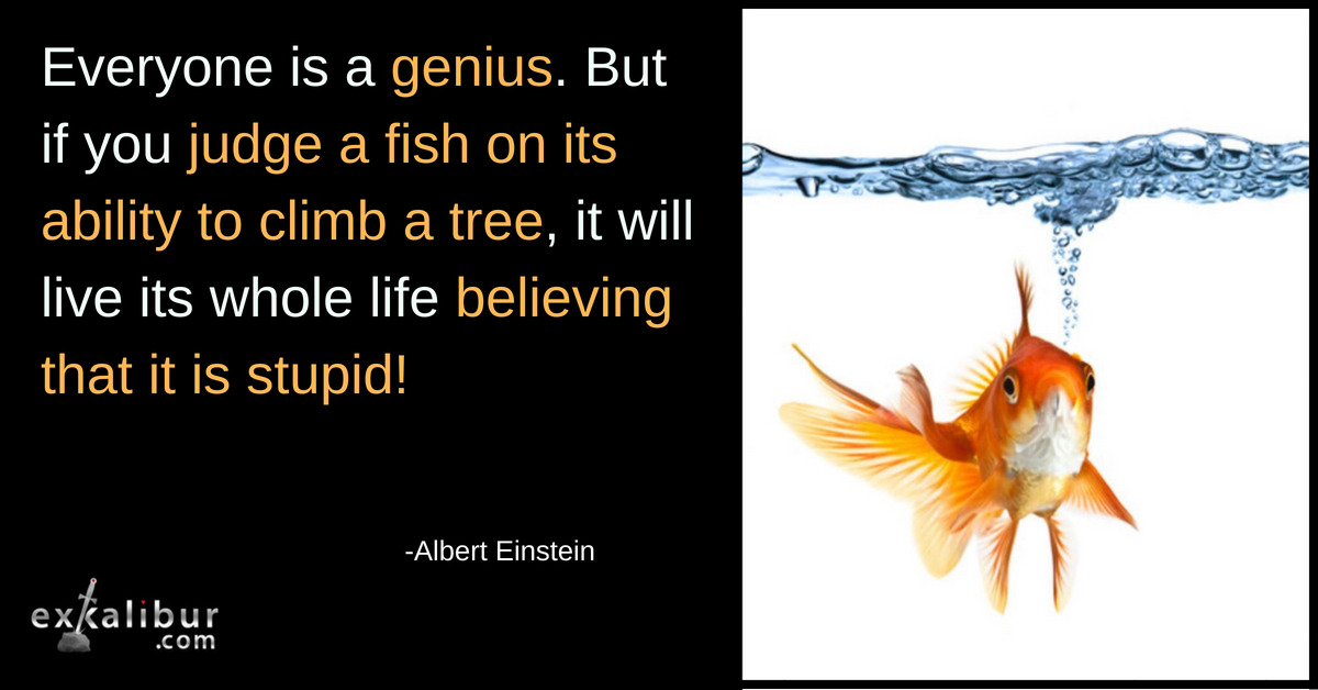 Everyone is a genius. But if you judge a fish on its ability to climb a tree it will live its whole life believing that it is stupid